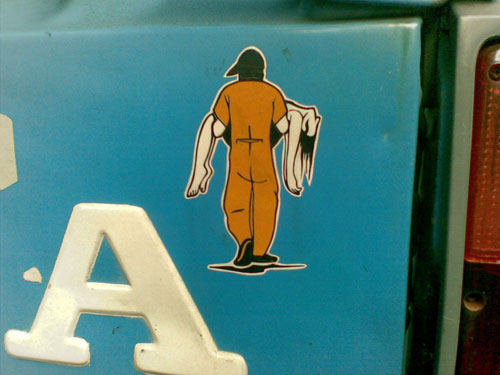 Another oft-seen sticker that has little to do with anything except saving lives, often seen on cars that can barely start, let alone race to the scene of a life-or-death situation. I once saw a truck that had about 8 of these, ranging from around 1cm high to probably a foot.