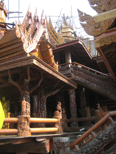 The main structure, made entirely of wood, much of it carved with insane detail.