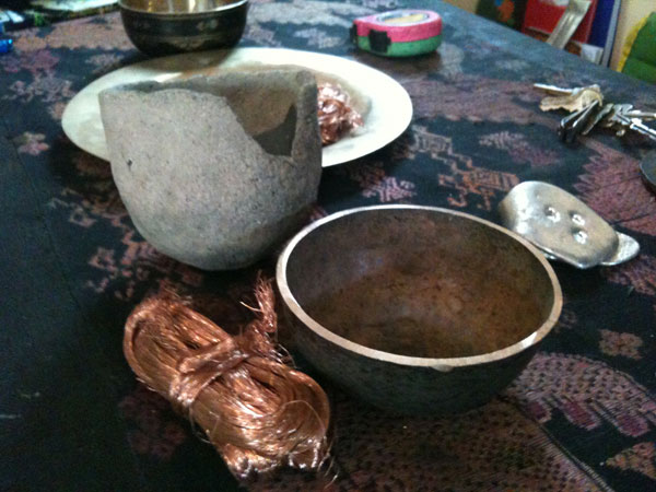 The raw materials for making a bowl. If you don't use all the copper, you can add another speaker to your stereo to listen to Zeppelin a bit louder.