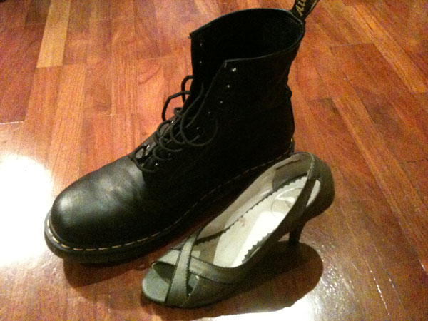 My new Docs next to my girlfriend's shoe. (Mine is on the left).